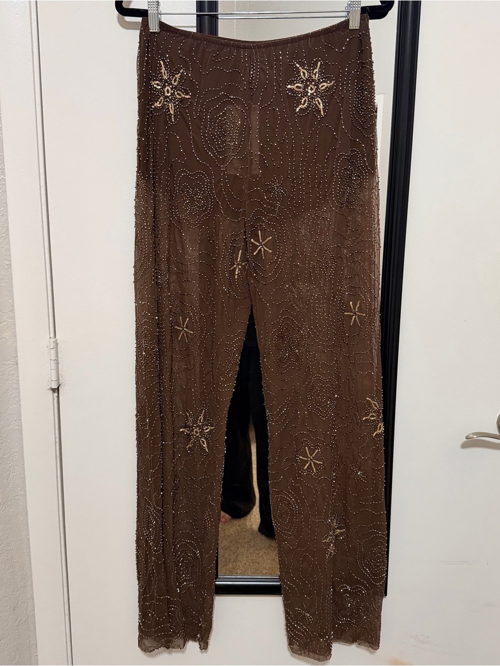 Zara Beaded Brown Women's Pants- Elegant Embellished Design